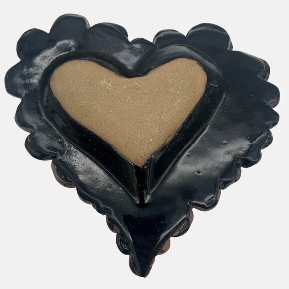 Handcrafted Ceramic Heart Ashtray / Trinket Dish Swirl Design & Glazed Center - Picture 2 of 5